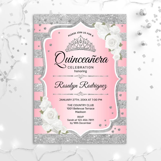Invitation Quinceanera rose vif (Créateur téléchargé)