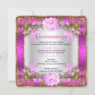 Invitation Quinceanera Rose Vintage Floral Country Or