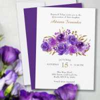 Invitation Quinceanera Rose violet et feuille d'or