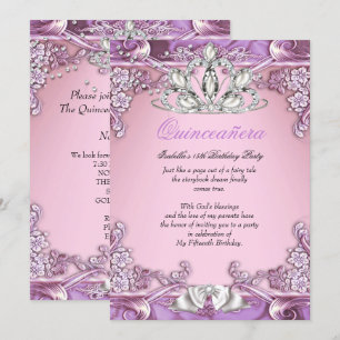 Invitation Quinceañera Rose Violet Fête des 15 Ans