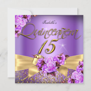Invitation Quinceanera Rose Violet Rose Anniversaire Arc Doré