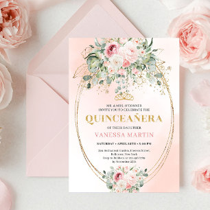 Invitation Quinceañera Roses Eucalyptus Fleurs Ros
