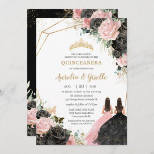Invitation Quinceañera Roses roses noires Floral Princess Twi