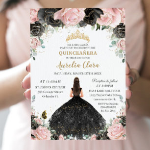 Invitation Quinceañera Roses roses roses noires Roses florale
