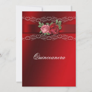 Invitation Quinceanera Roses roses rouges et roses Satin roug