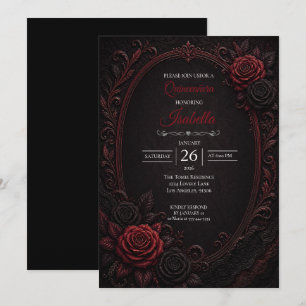 Invitation Quinceañera roses rouges gothiques