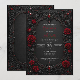 Invitation Quinceañera roses rouges gothiques