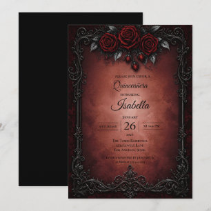 Invitation Quinceañera roses rouges gothiques