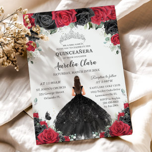 Invitation Quinceañera Roses Rouges Noires Roses Florales Pri