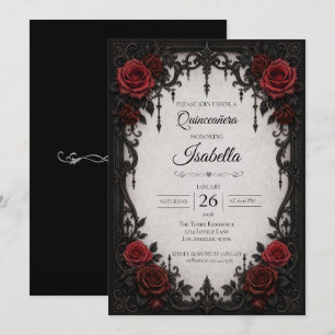 Invitation Quinceañera roses rouges vintage