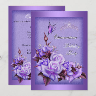 Invitation Quinceanera Roses Violettes Papillon Floral 2a