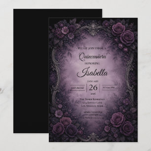 Invitation Quinceañera roses violettes vintage