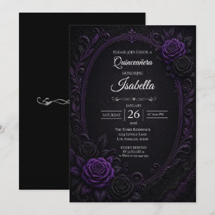 Invitation Quinceañera roses violettes vintage