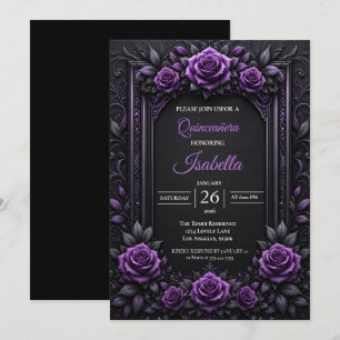 Invitation Quinceañera roses violettes vintage