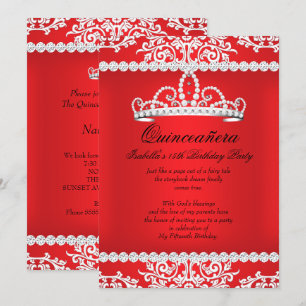 Invitation Quinceanera rouge 15ème anniversaire fête Tiara