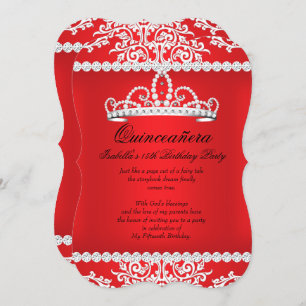 Invitation Quinceanera rouge 15ème anniversaire fête Tiara