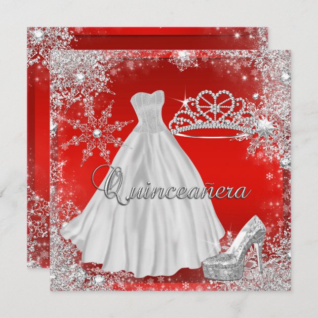 Invitation Quinceanera rouge 15ème Elite Élégante fête d'anni (Devant / Derrière)