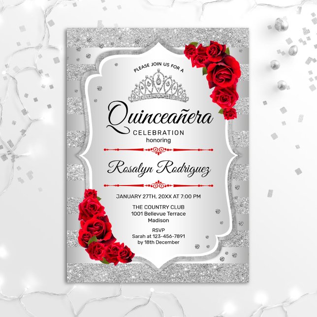 Invitation Quinceanera Rouge Argent (Créateur téléchargé)