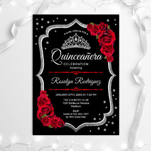 Invitation Quinceanera - Rouge argenté noir