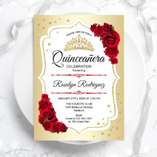 Invitation Quinceanera - Rouge blanc or