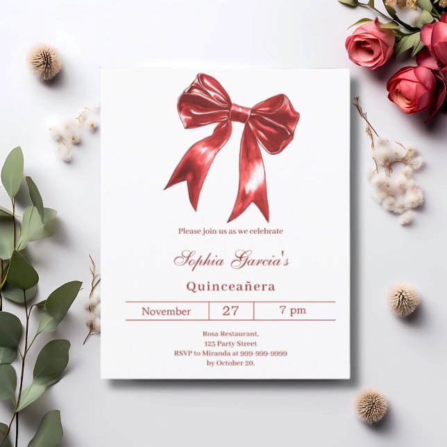 Invitation Quinceanera rouge cor blanc (Créateur téléchargé)