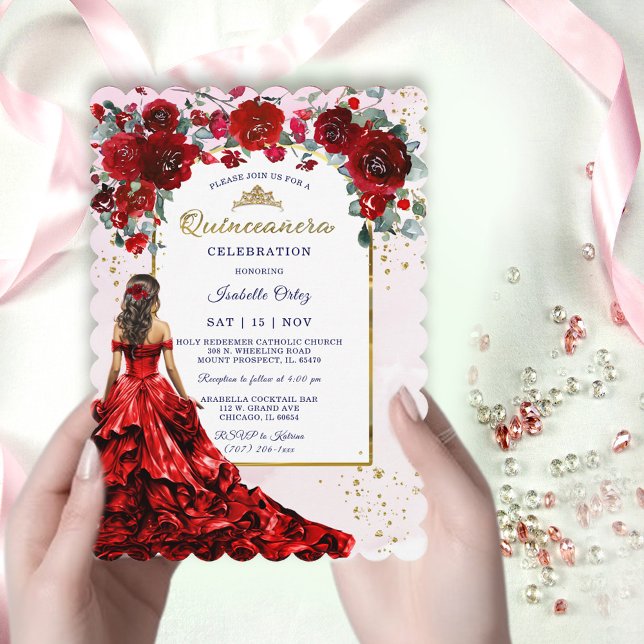 Invitation Quinceañera Rouge et or (Créateur téléchargé)