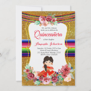 Invitation Quinceañera rouge et or espagnol Anniversaire