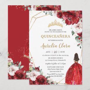 Invitation Quinceañera Rouge ivoire Blush Floral Princesse