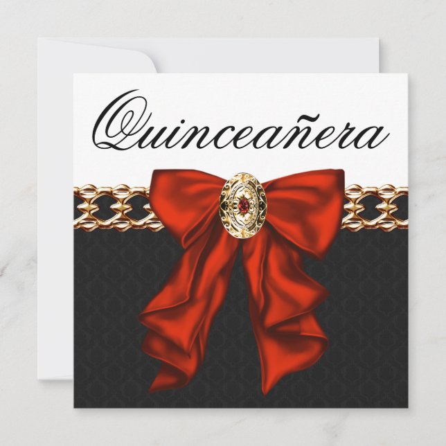Invitation Quinceanera Rouge Noir Blanc Or (Devant)