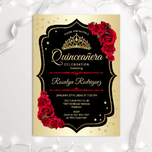 Invitation Quinceanera - Rouge Noir Or