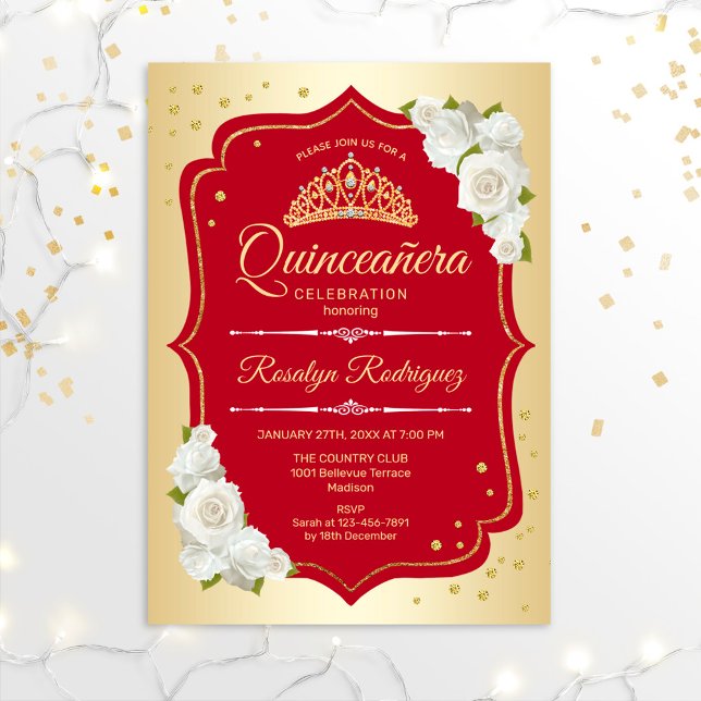 Invitation Quinceanera - Rouge or (Créateur téléchargé)