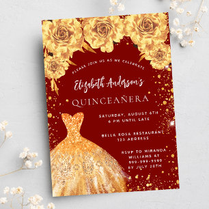 Invitation Quinceanera rouge or parties scintillant robe rose