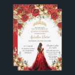 Invitation Quinceañera Rouge or Roses Floral Princesse<br><div class="desc">Personnalisez cette belle invitation à quinceañera aux fleurs rouges et dorées avec votre propre libellé facilement et rapidement. Cliquez simplement sur le bouton "Modifier à l'aide des outils de conception" pour modifier le texte, le libellé, le style de police, la taille de police et la couleur de police. Vous pouvez...</div>