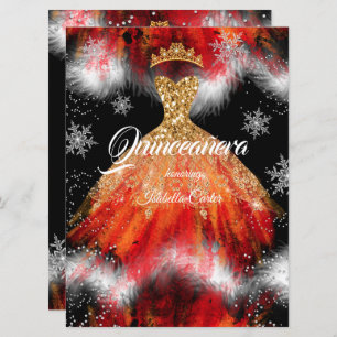 Invitation Quinceanera rouge orange glace flocon de neige rob