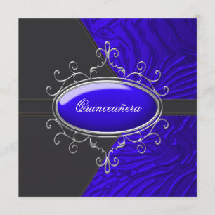 Invitation Quinceanera Royal Bleu Noir Zèbre