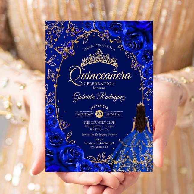 Invitation Quinceanera Royal Blue Gold (Créateur téléchargé)
