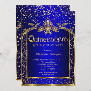 Invitation Quinceanera Royal Blue Gold fête d'anniversaire