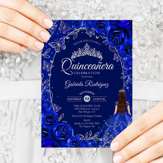 Invitation Quinceanera Royal Blue Silver (Créateur téléchargé)