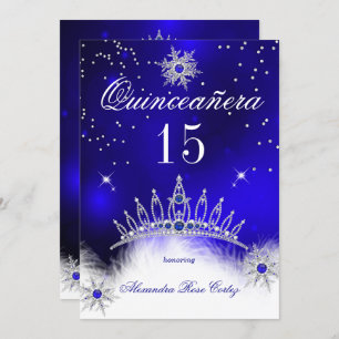 Invitation Quinceanera Royal Blue Snowflake 15e anniversaire