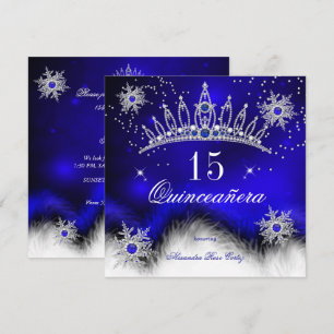 Invitation Quinceanera Royal Blue Snowflake 15e anniversaire