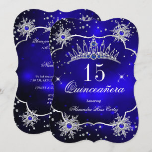 Invitation Quinceanera Royal Blue Snowflake Tiara 15ème Parti