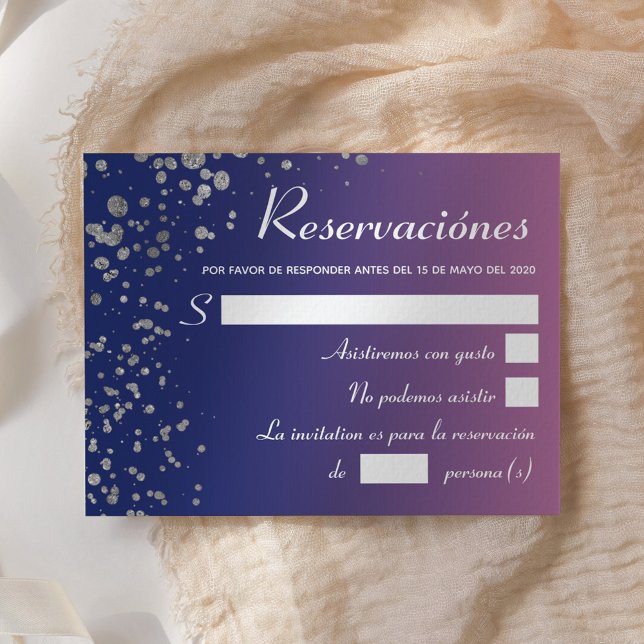 Invitation Quinceanera Royal Pink Silver Réservation espagnol (Créateur téléchargé)