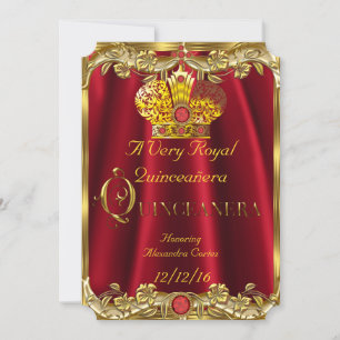 Invitation Quinceanera Royal Red Gem Gold Princesse Crown