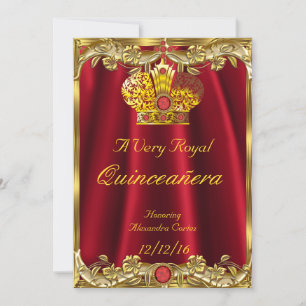 Invitation Quinceanera Royal Red Gem Gold Princesse Crown 2