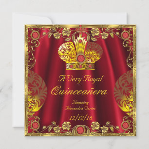Invitation Quinceanera Royal Red Gem Gold Princesse Crown 5