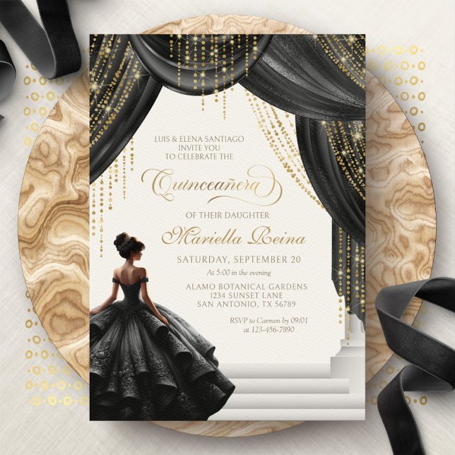 Invitation Quinceanera Royale Noir Moderne Conte de Fées (Créateur téléchargé)