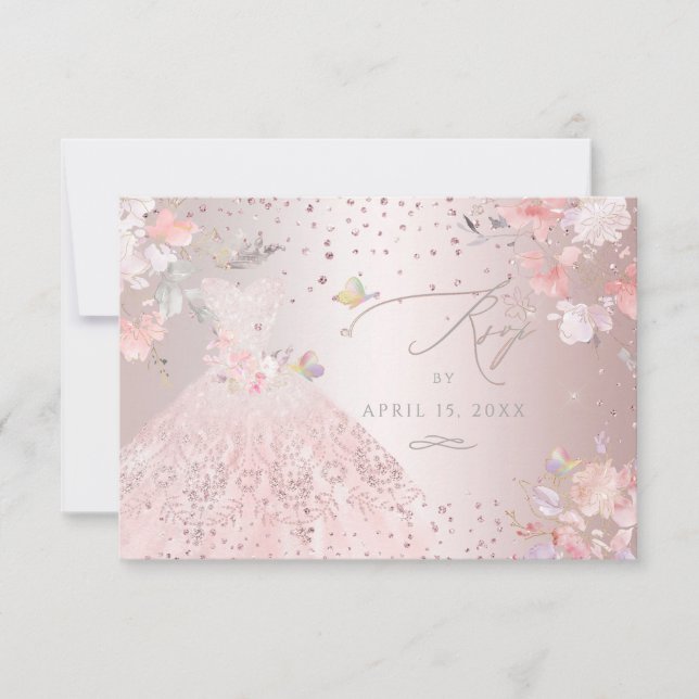 Invitation Quinceanera RSVP Blush Pink Gown Pois doux (Devant)