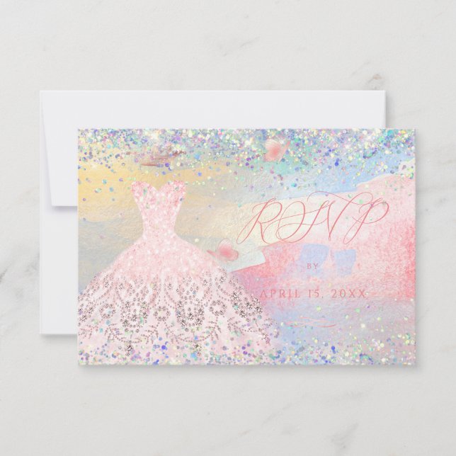 Invitation Quinceanera RSVP Blush Pink Parties scintillant Go (Devant)
