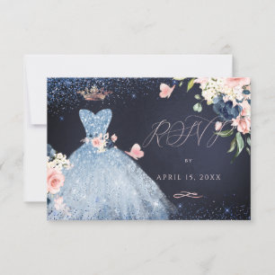 Invitation Quinceanera RSVP Dusty Blue Parties scintillant Go
