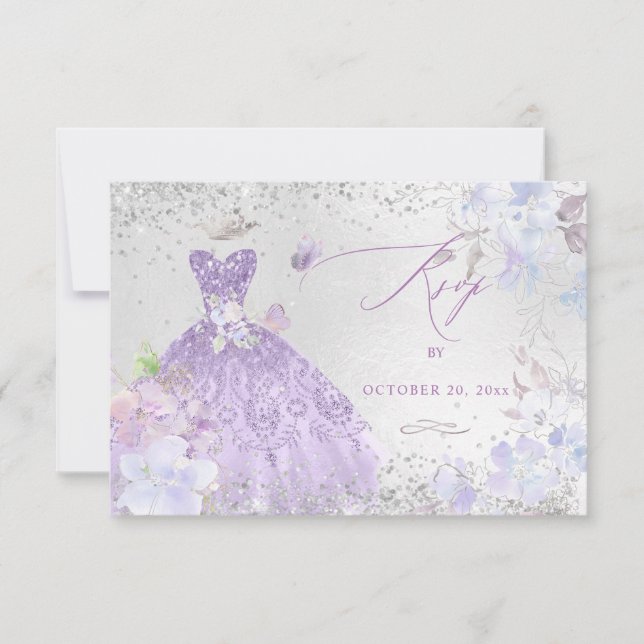 Invitation Quinceanera RSVP Dusty Purple Parties scintillant  (Devant)